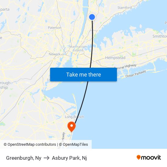 Greenburgh, Ny to Asbury Park, Nj map