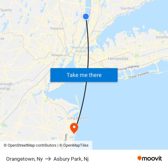 Orangetown, Ny to Asbury Park, Nj map