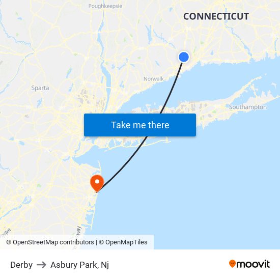 Derby to Asbury Park, Nj map