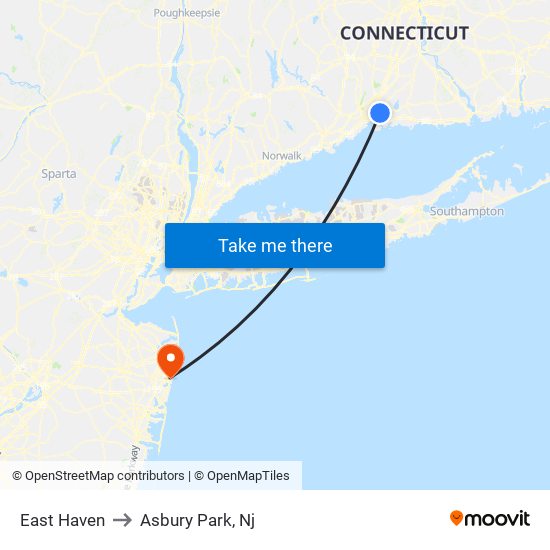 East Haven to Asbury Park, Nj map
