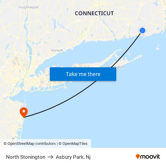 North Stonington to Asbury Park, Nj map