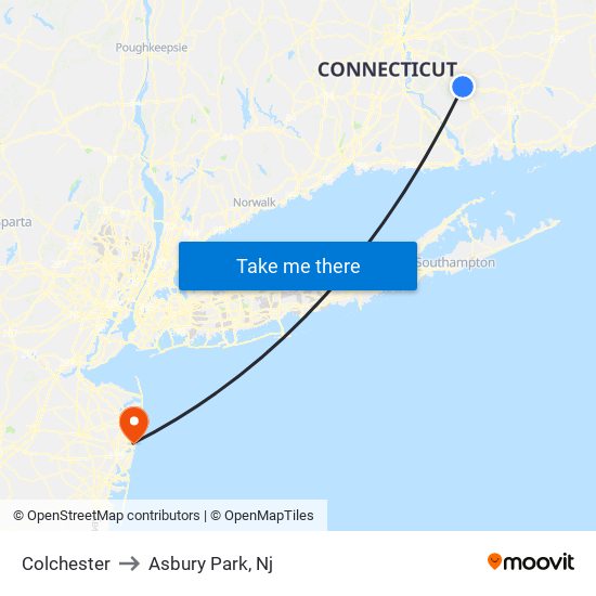 Colchester to Asbury Park, Nj map