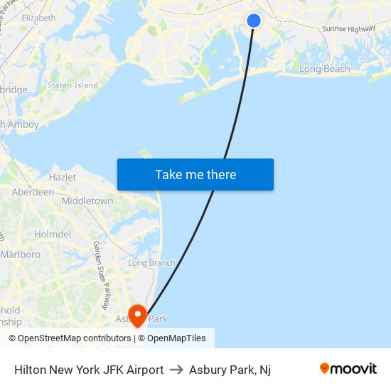 Hilton New York JFK Airport to Asbury Park, Nj map