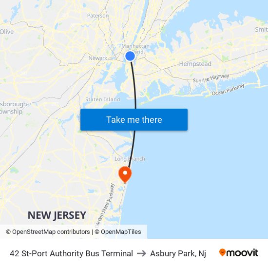 42 St-Port Authority Bus Terminal to Asbury Park, Nj map