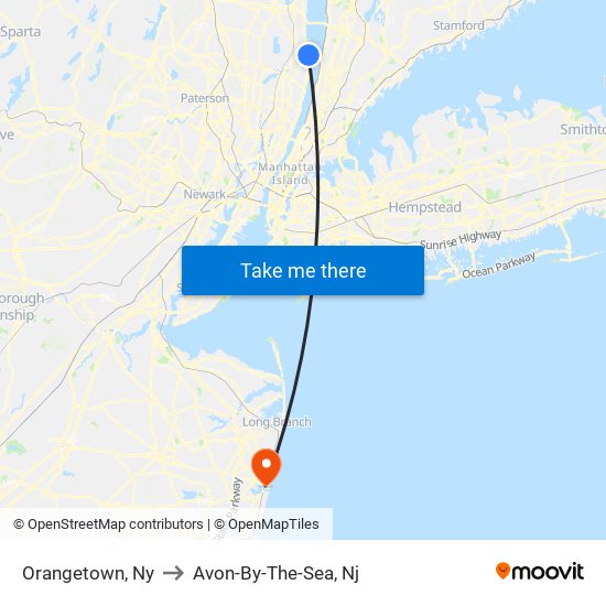 Orangetown, Ny to Avon-By-The-Sea, Nj map