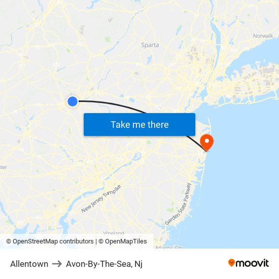 Allentown to Avon-By-The-Sea, Nj map