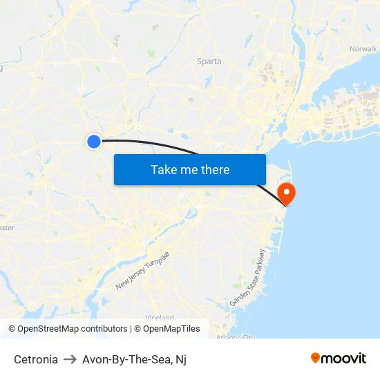 Cetronia to Avon-By-The-Sea, Nj map