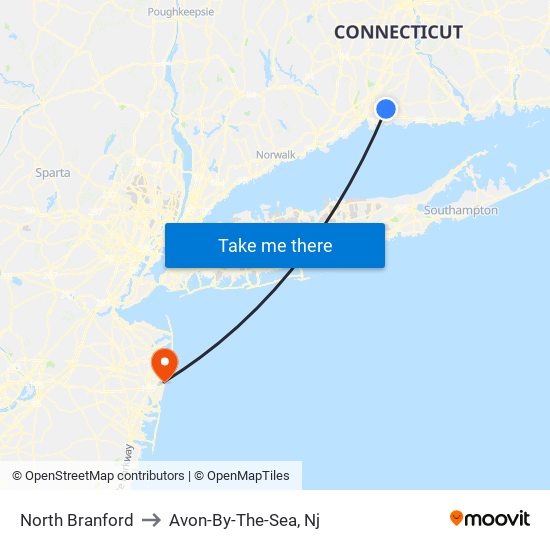 North Branford to Avon-By-The-Sea, Nj map