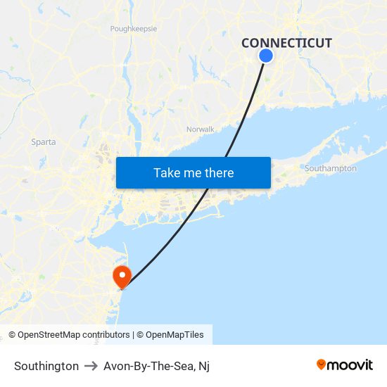 Southington to Avon-By-The-Sea, Nj map