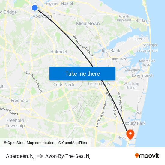 Aberdeen, Nj to Avon-By-The-Sea, Nj map