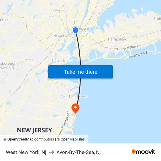 West New York Nj to Avon By The Sea Nj New York New Jersey