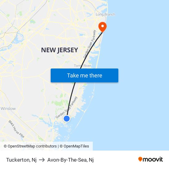 Tuckerton, Nj to Avon-By-The-Sea, Nj map