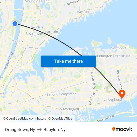 Orangetown, Ny to Babylon, Ny map