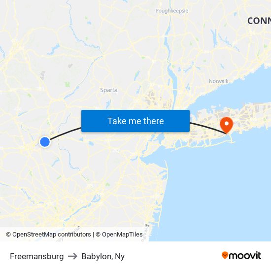 Freemansburg to Babylon, Ny map