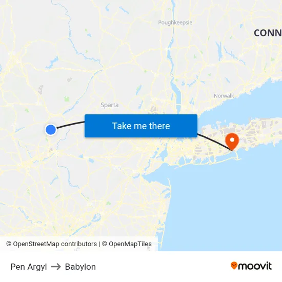 Pen Argyl to Babylon map