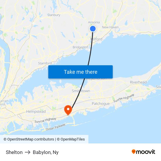 Shelton to Babylon, Ny map