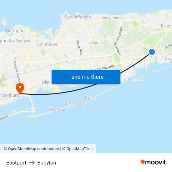 Eastport to Babylon map