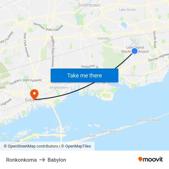Ronkonkoma to Babylon map