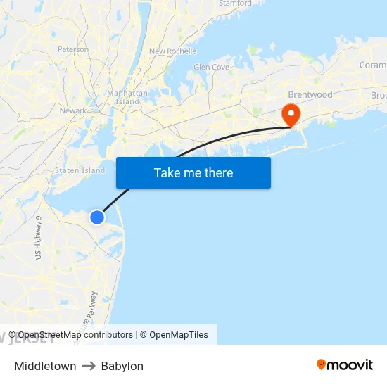 Middletown to Babylon map