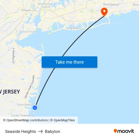 Seaside Heights to Babylon map