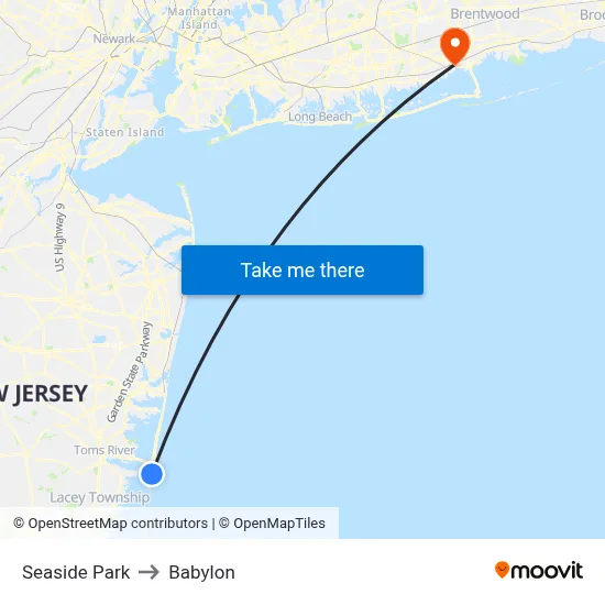Seaside Park to Babylon map