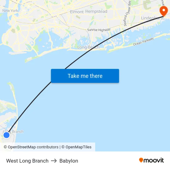 West Long Branch to Babylon map