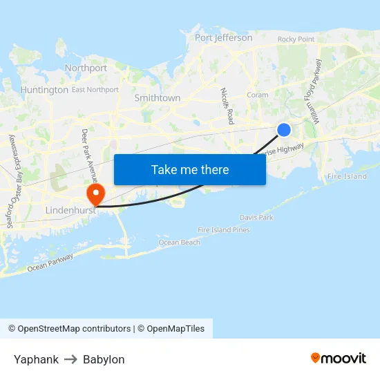 Yaphank to Babylon map