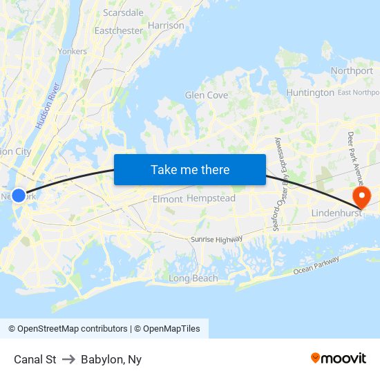 Canal St to Babylon, Ny map