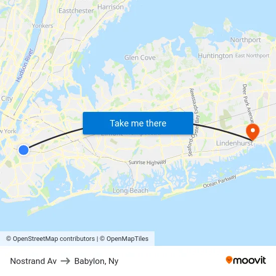 Nostrand Av to Babylon, Ny map