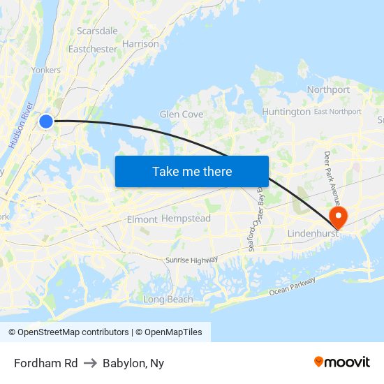 Fordham Rd to Babylon, Ny map