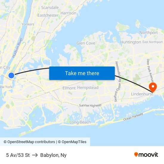 5 Av/53 St to Babylon, Ny map