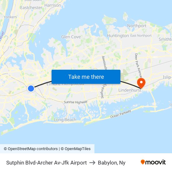 Sutphin Blvd-Archer Av-Jfk Airport to Babylon, Ny map
