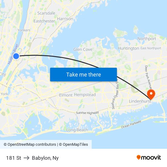 181 St to Babylon, Ny map