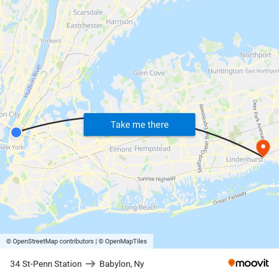 34 St-Penn Station to Babylon, Ny map