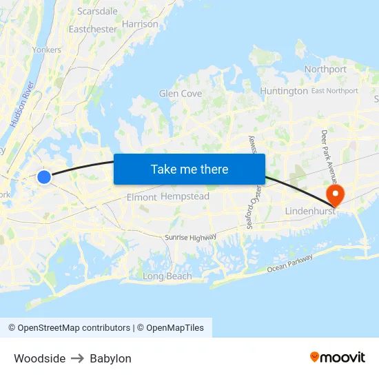 Woodside to Babylon map