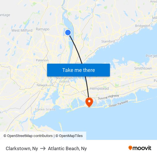 Clarkstown, Ny to Atlantic Beach, Ny map