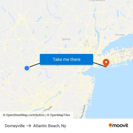 Dorneyville to Atlantic Beach, Ny map