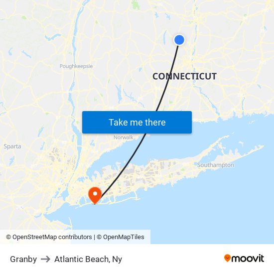 Granby to Atlantic Beach, Ny map