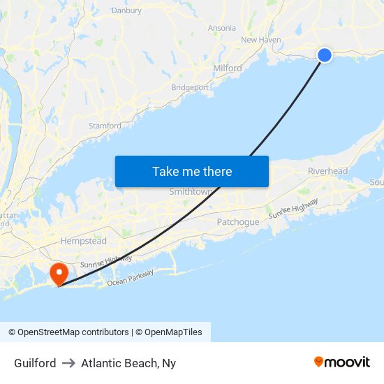 Guilford to Atlantic Beach, Ny map