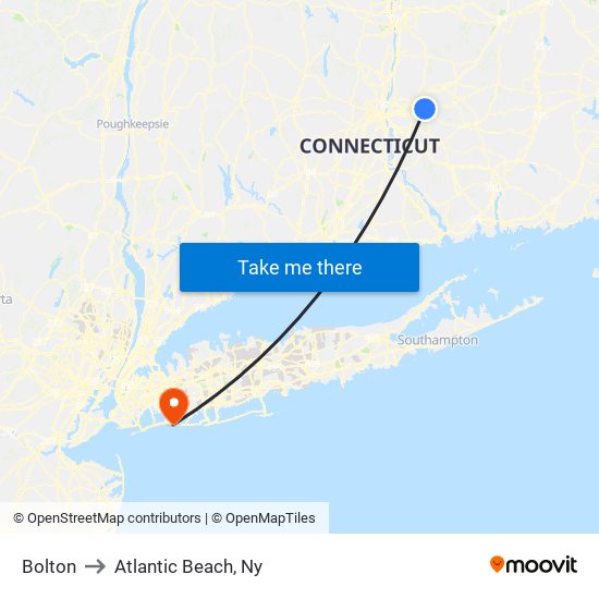 Bolton to Atlantic Beach, Ny map