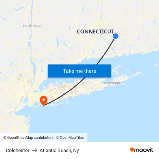 Colchester to Atlantic Beach, Ny map