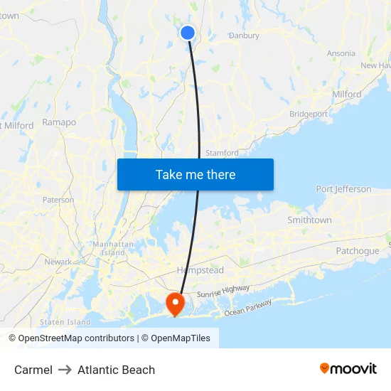 Carmel to Atlantic Beach map