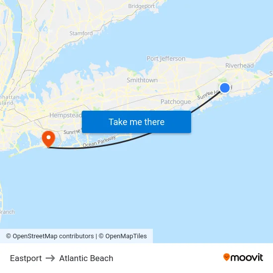 Eastport to Atlantic Beach map