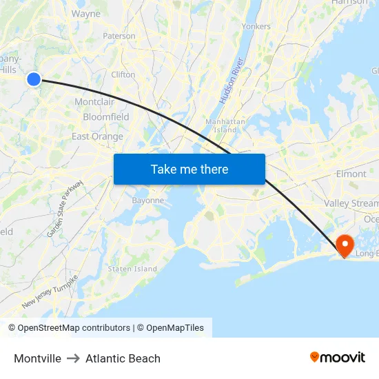 Montville to Atlantic Beach map