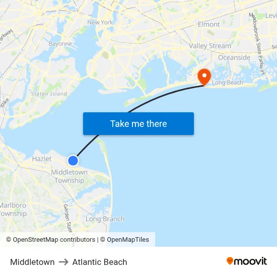 Middletown to Atlantic Beach map