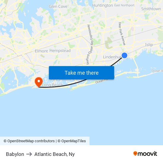 Babylon to Atlantic Beach, Ny map