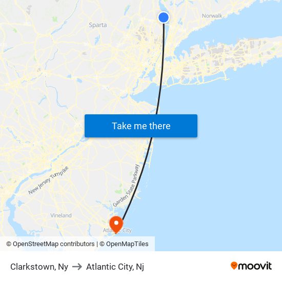 Clarkstown, Ny to Atlantic City, Nj map