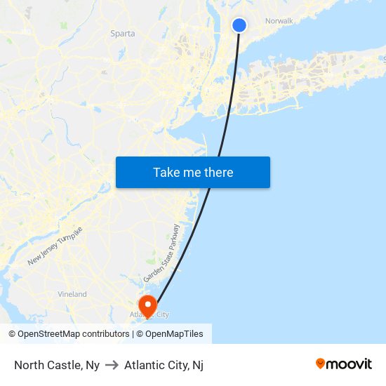 North Castle, Ny to Atlantic City, Nj map