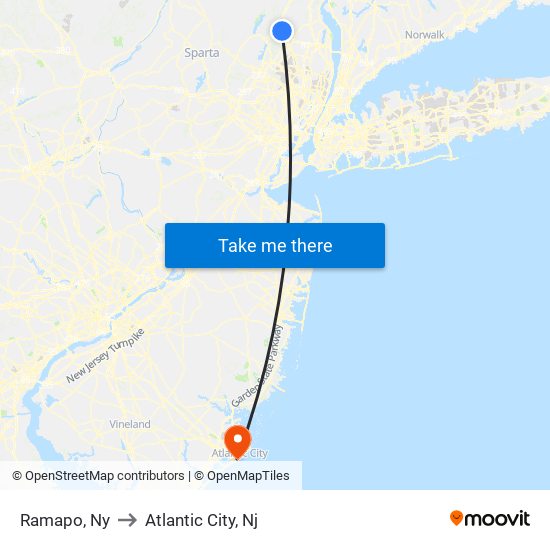 Ramapo, Ny to Atlantic City, Nj map