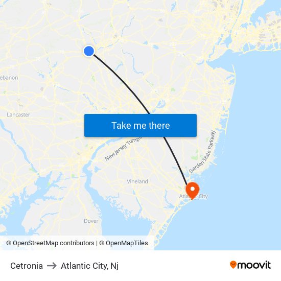 Cetronia to Atlantic City, Nj map
